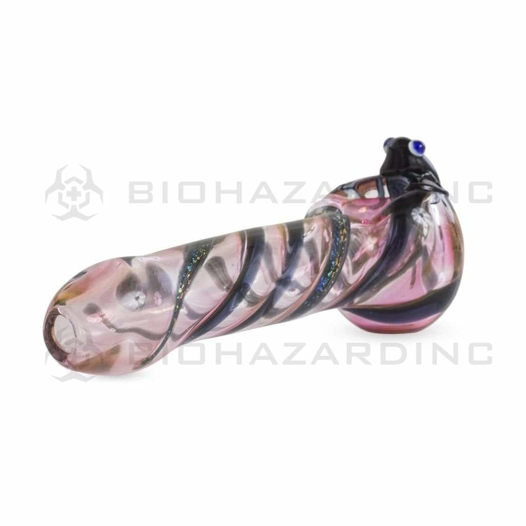 Biohazard Inc Novelty Hand Pipe 5" Fumed Handpipe w/ Dichro Swirl & Frog Design - Assorted Colors