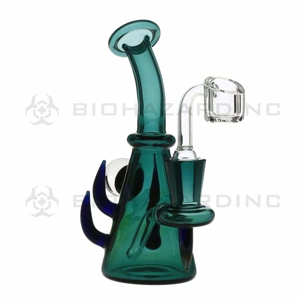 Biohazard Inc Glass Dab Rig 6" Diffused w/ Horns and Marble Banger Hanger Beaker w/ Banger - Lake Green
