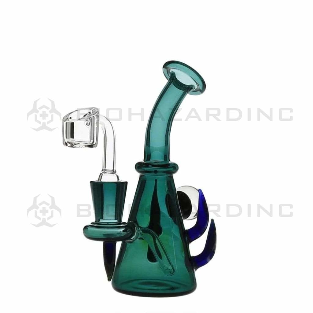 Biohazard Inc Glass Dab Rig 6" Diffused w/ Horns and Marble Banger Hanger Beaker w/ Banger - Lake Green