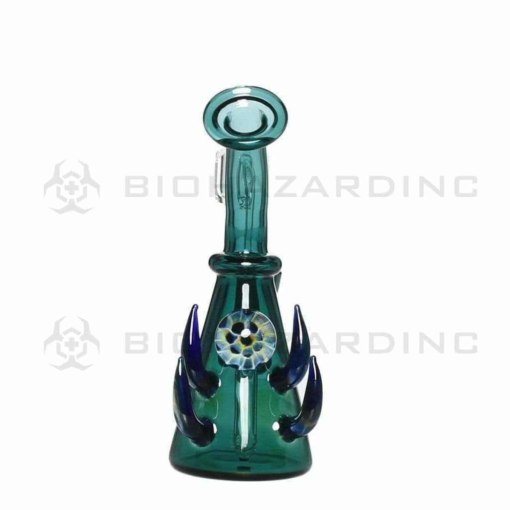 Biohazard Inc Glass Dab Rig 6" Diffused w/ Horns and Marble Banger Hanger Beaker w/ Banger - Lake Green
