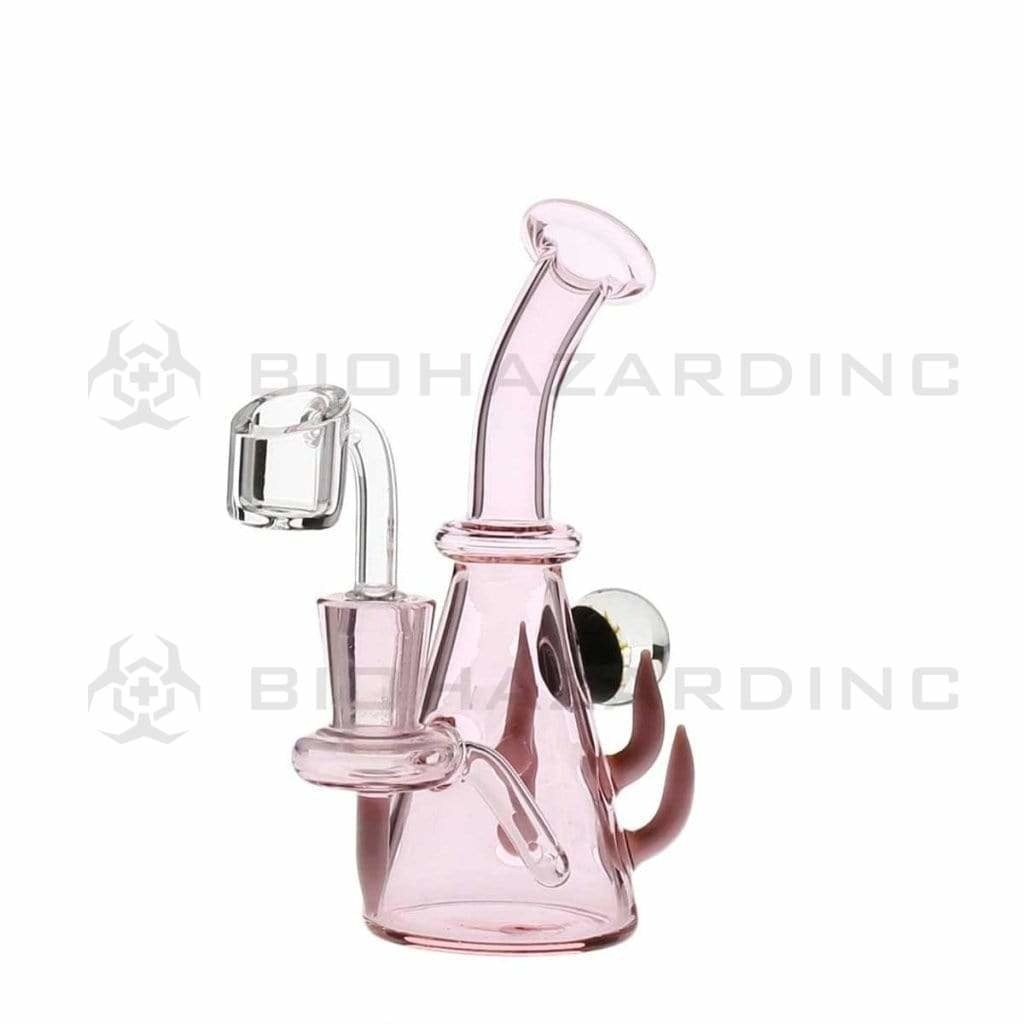Biohazard Inc Glass Dab Rig 6" Diffused w/ Horns and Marble Banger Hanger Beaker w/ Banger - Pink