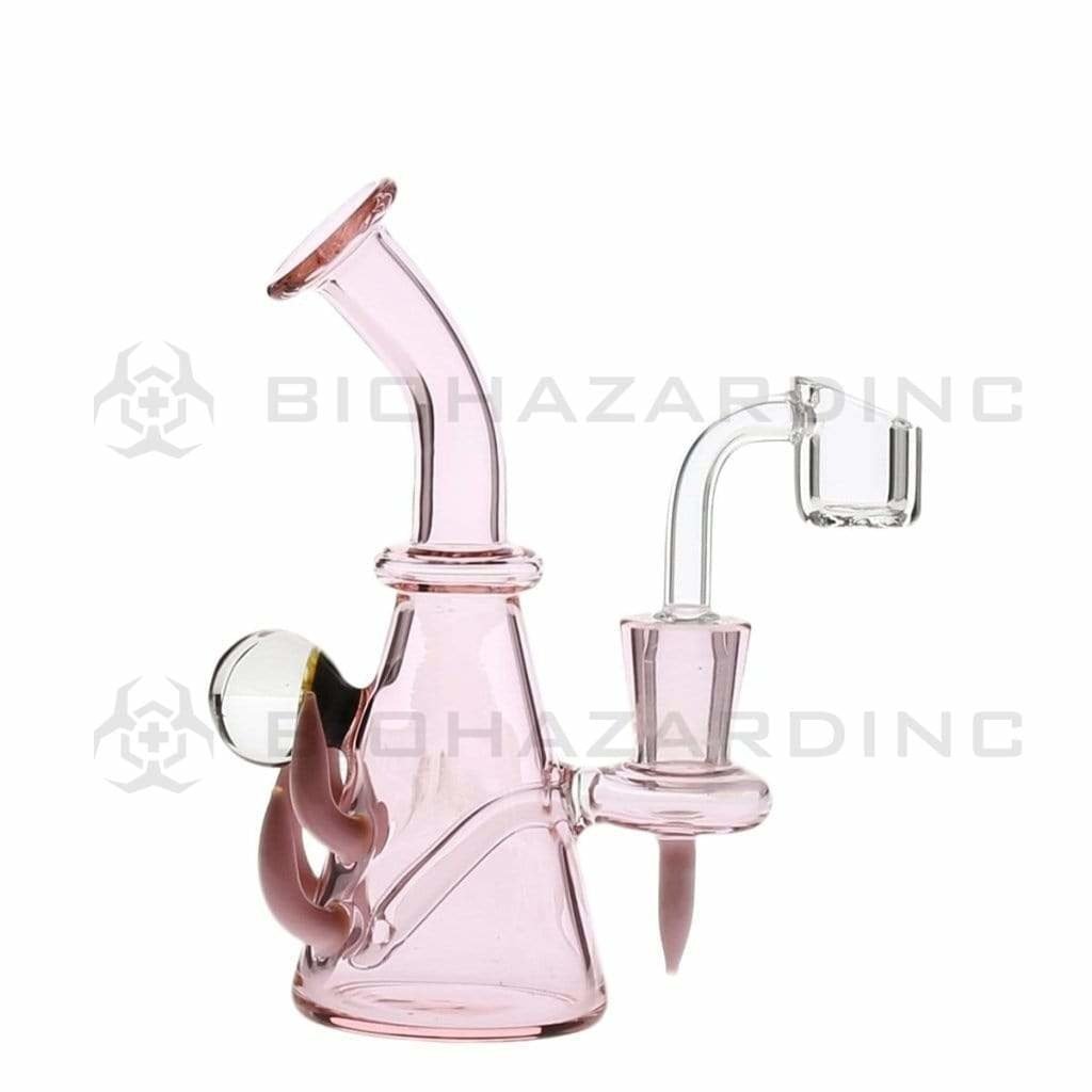 Biohazard Inc Glass Dab Rig 6" Diffused w/ Horns and Marble Banger Hanger Beaker w/ Banger - Pink