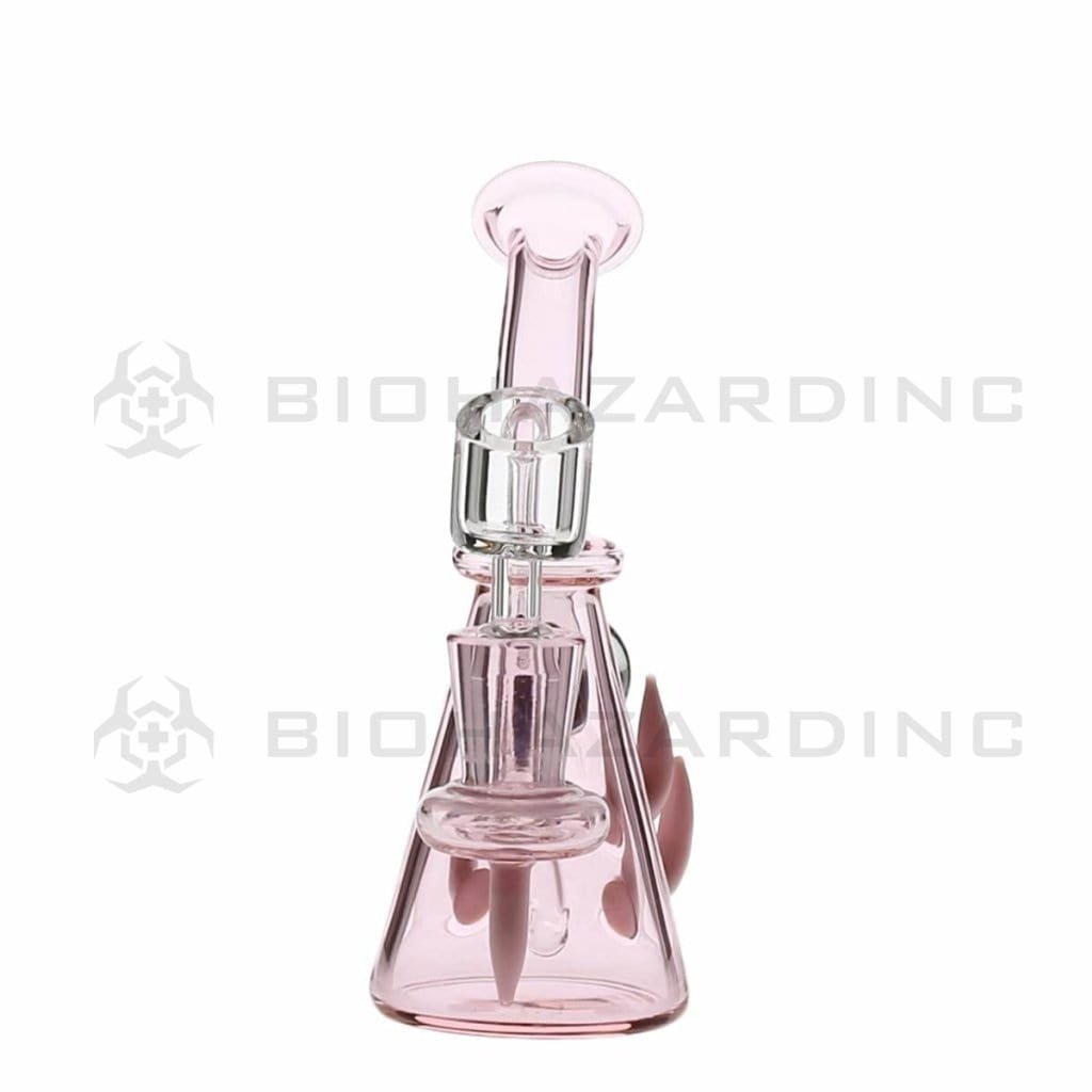 Biohazard Inc Glass Dab Rig 6" Diffused w/ Horns and Marble Banger Hanger Beaker w/ Banger - Pink