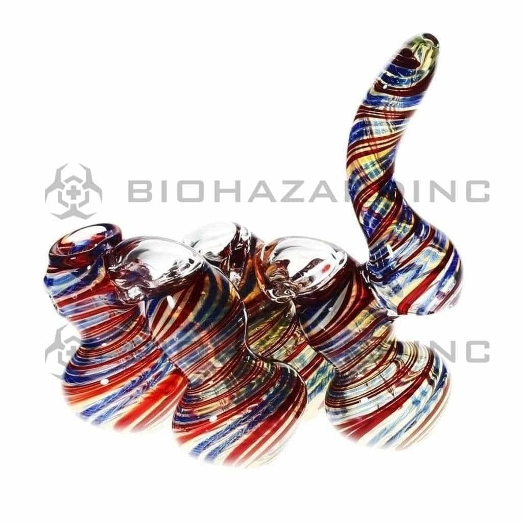 Biohazard Inc Glass Bubbler 6" Quadruple Sherlock Latticino / Fume Bubbler - Assorted Colors