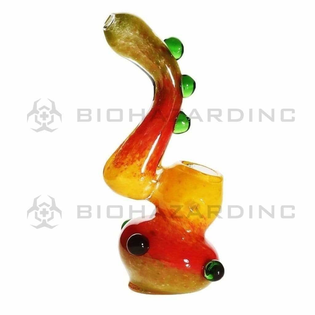 Biohazard Inc Glass Bubbler 6" Sherlock Bubbler - Fritted Rasta w/ Marbles
