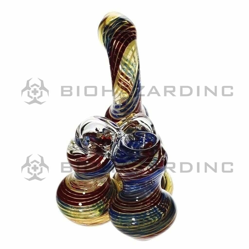 Biohazard Inc Glass Bubbler 6" Triple Sherlock Latticino / Fume Bubbler - Assorted Colors