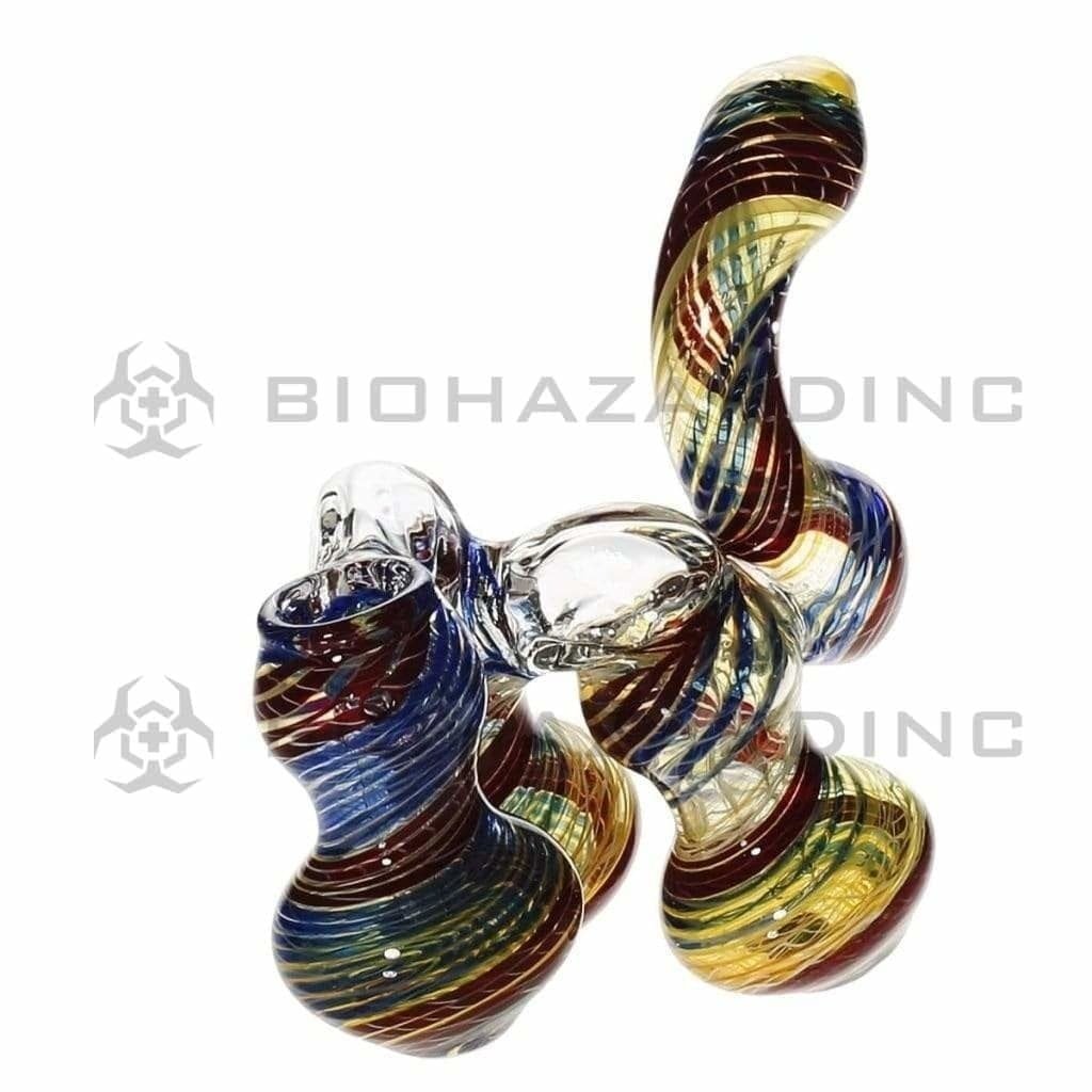 Biohazard Inc Glass Bubbler 6" Triple Sherlock Latticino / Fume Bubbler - Assorted Colors