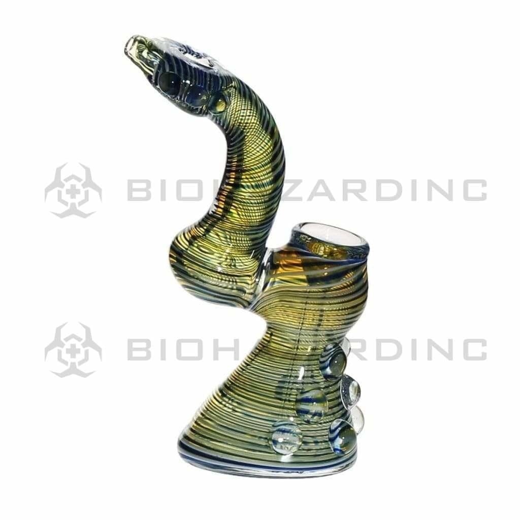 Biohazard Inc Glass Bubbler 7" Fume Lattacino Donut Bubbler with Marbles - White/Blue