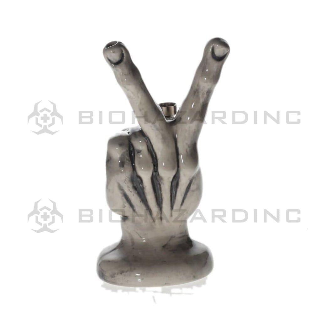 Biohazard Inc Ceramic Bong 8.5" Peace Hand Gesture Ceramic Water Pipe - Assorted Colors