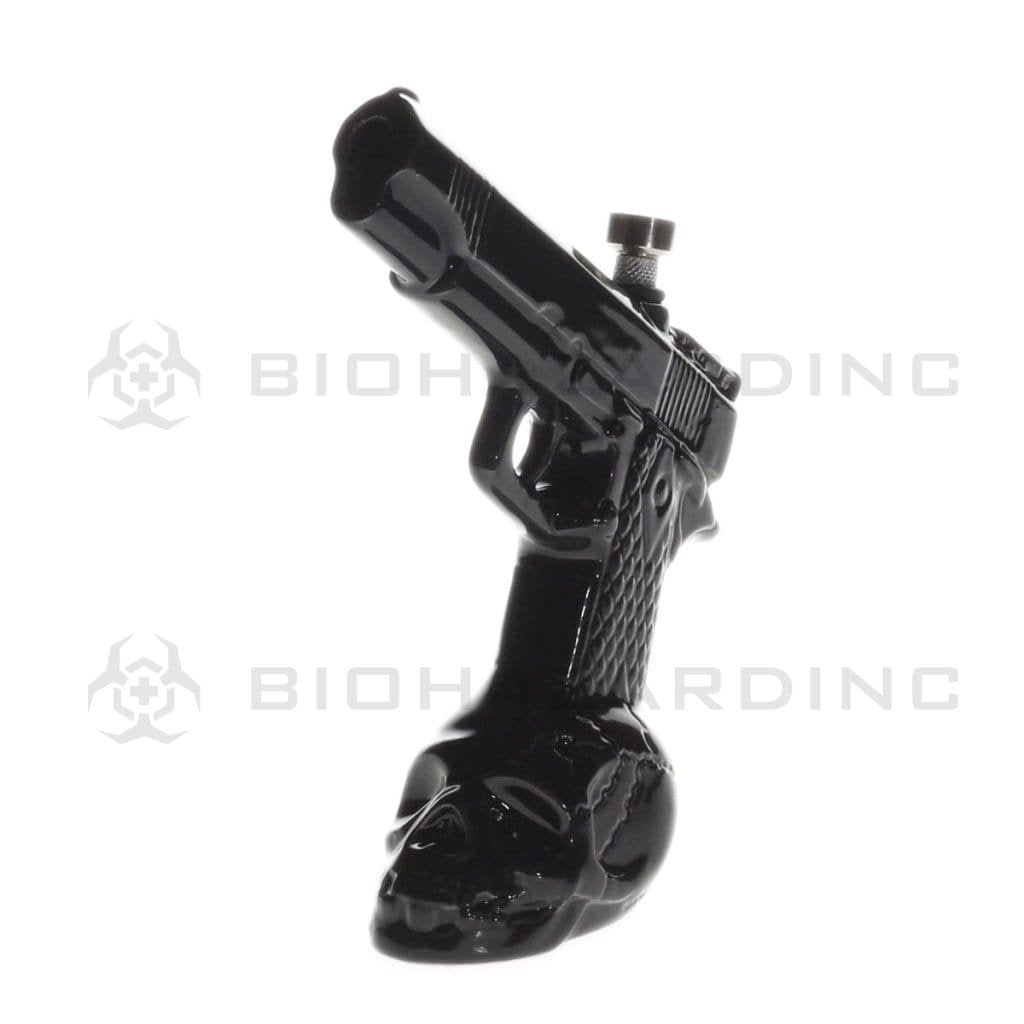 Biohazard Inc Ceramic Bong 8.5" Pistol With Skull Base Ceramic Water Pipe - Assorted Colors