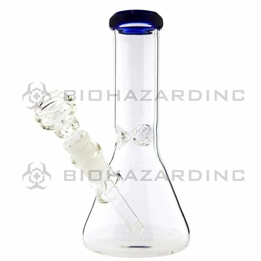 Biohazard Inc Glass Bong 8" Beaker Bong w/ Ice Pinch - Blue Trim