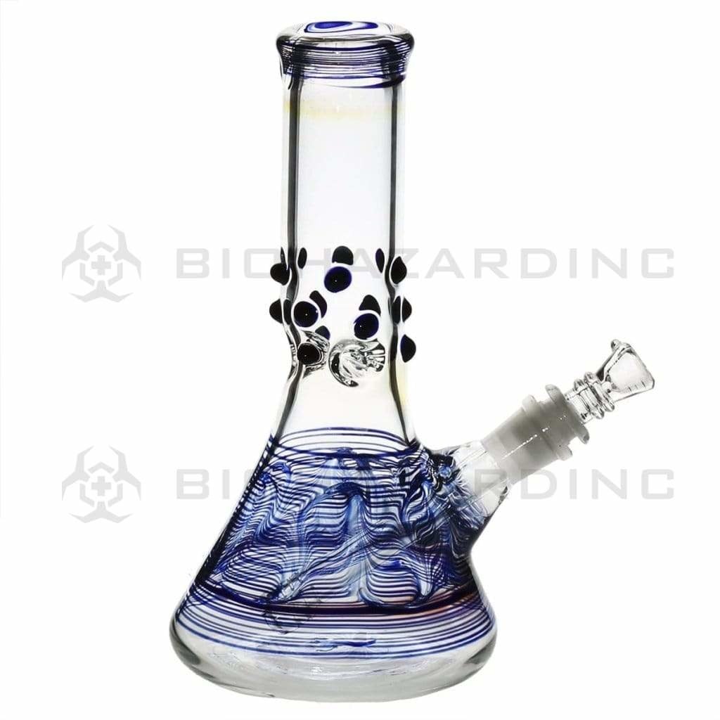 Biohazard Inc Glass Bong 8" Beaker Water Pipe w/ Marbles - Blue Rake