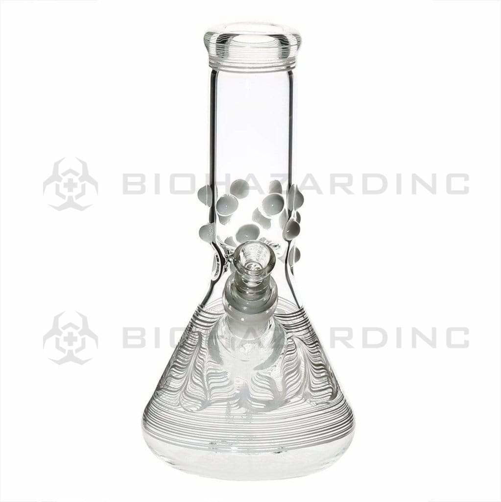 Biohazard Inc Glass Bong 8" Beaker Water Pipe w/ Marbles - White Rake