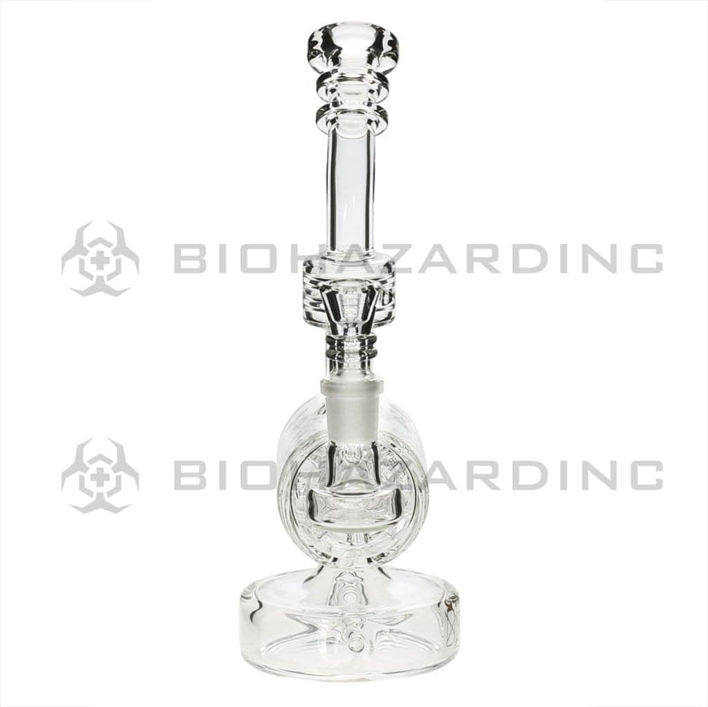 Bio Glass Glass Dab Rig 8" BIO Inline Puck Fluted Thorn Barrel Water Pipe - Clear with Silver Logo