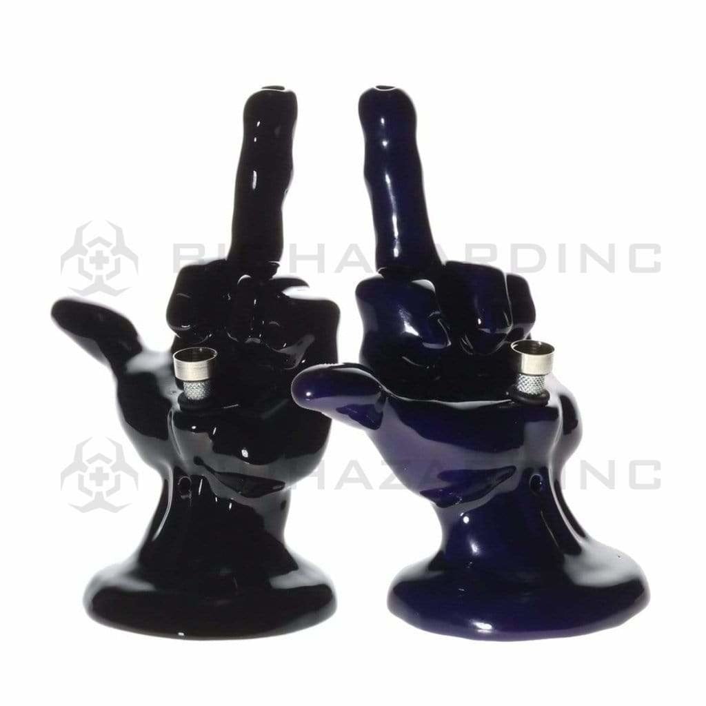 Biohazard Inc Ceramic Bong 8" F**k You Hand Gesture Ceramic Water Pipe - Assorted Colors
