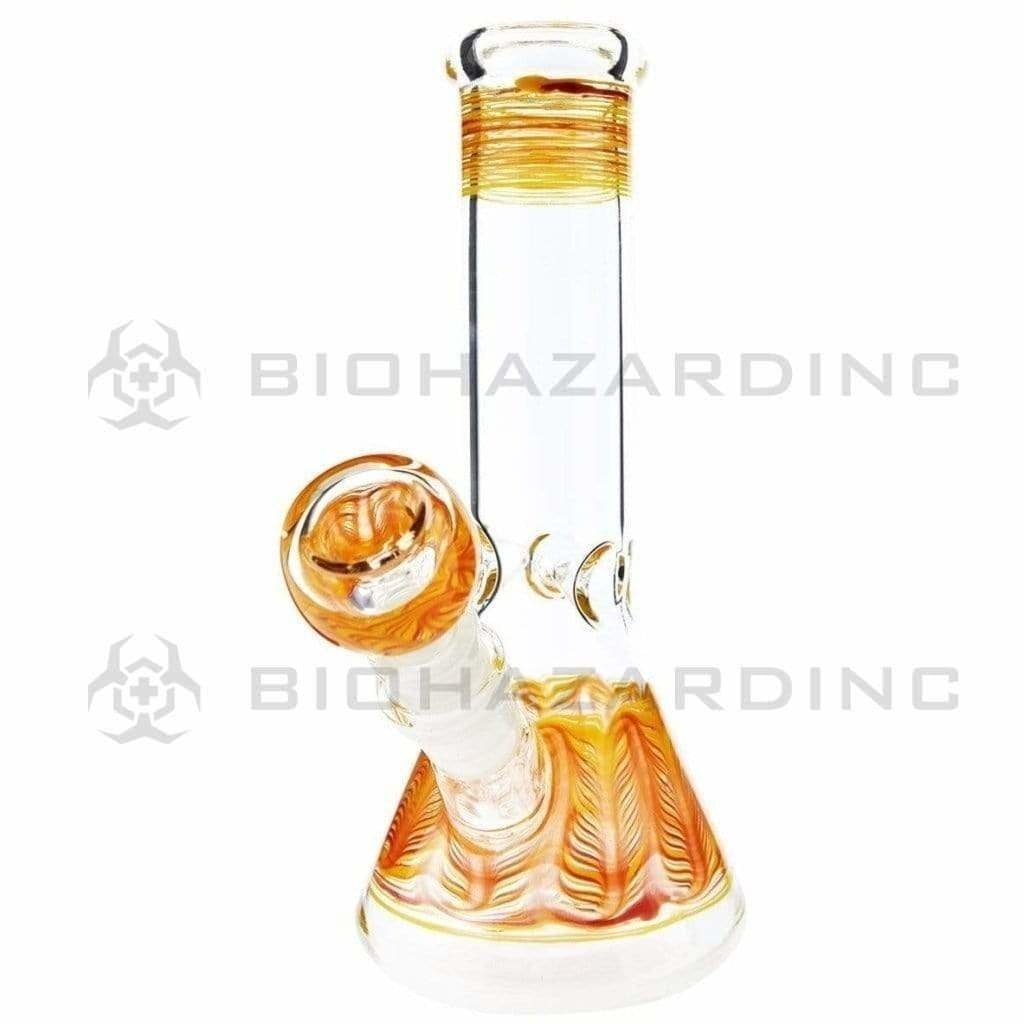 Biohazard Inc Glass Bong 8" Wrap & Rake Beaker Bong w/ Ice Pinch - Yellow