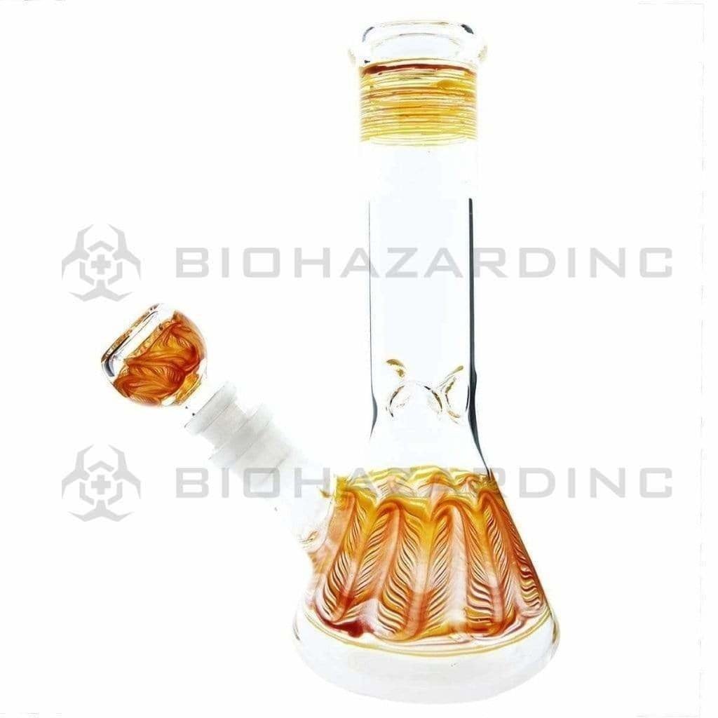 Biohazard Inc Glass Bong 8" Wrap & Rake Beaker Bong w/ Ice Pinch - Yellow