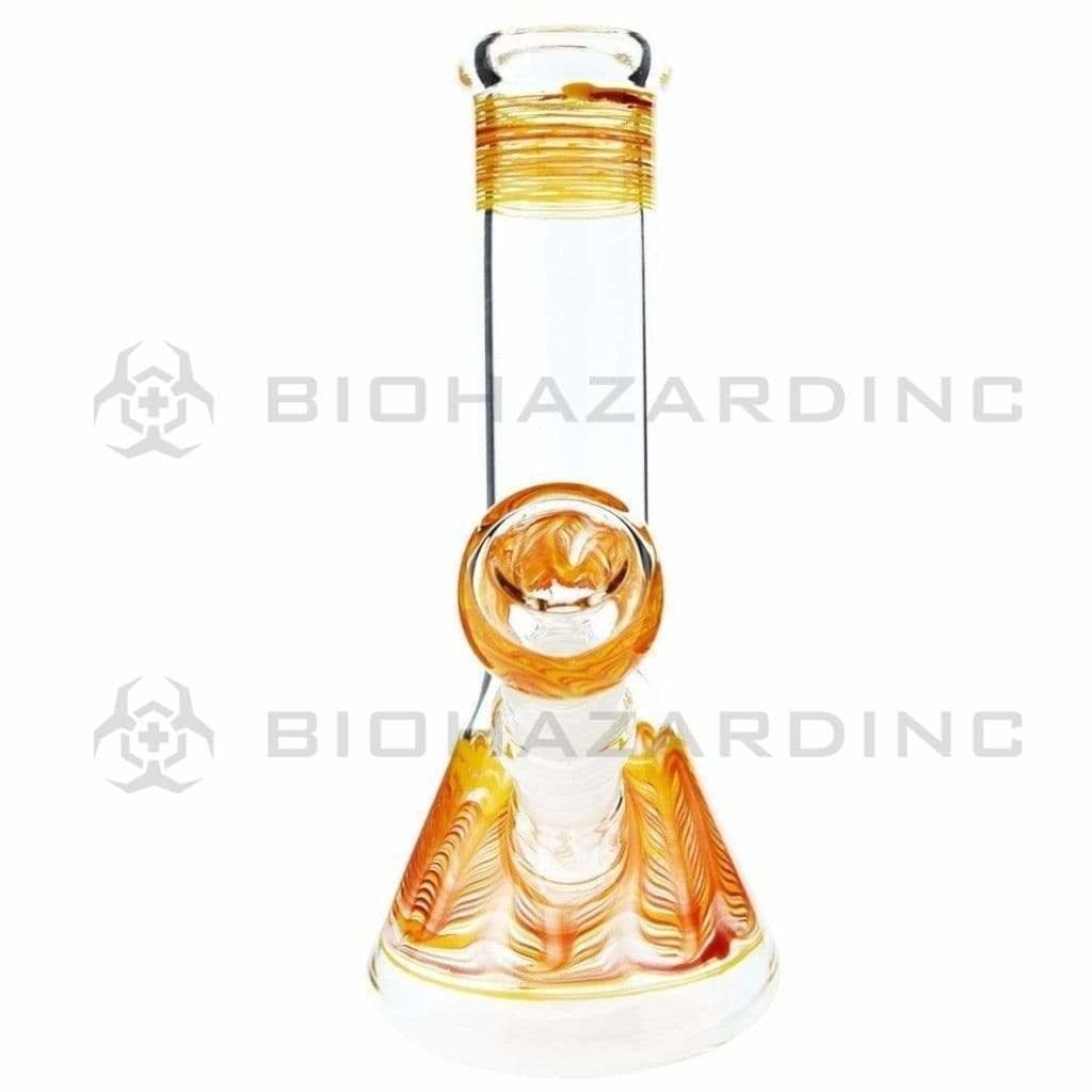 Biohazard Inc Glass Bong 8" Wrap & Rake Beaker Bong w/ Ice Pinch - Yellow