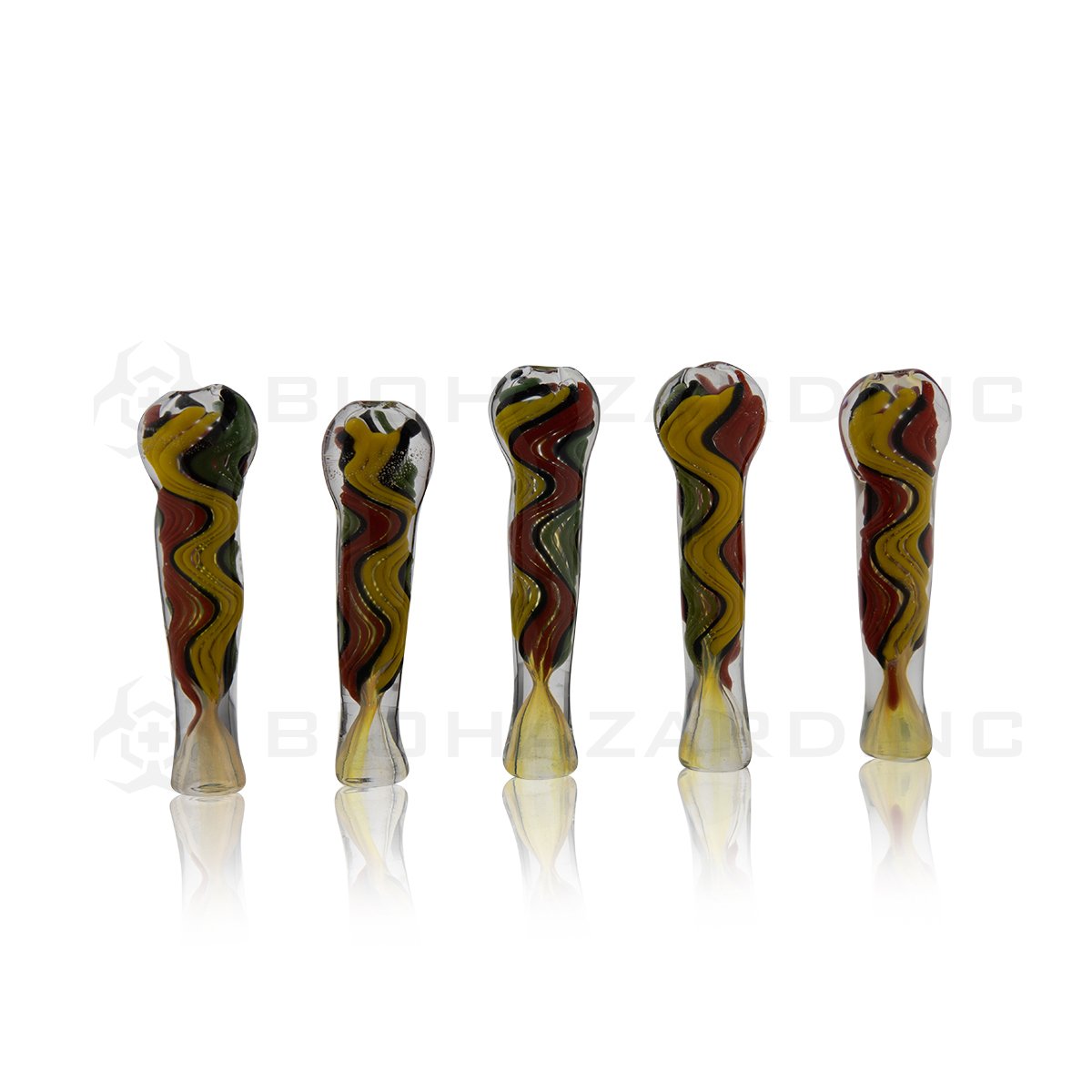 Fumed Glass Chillum with Rasta Swirl | 3.5 inch | Assorted Colors, 5 Pack