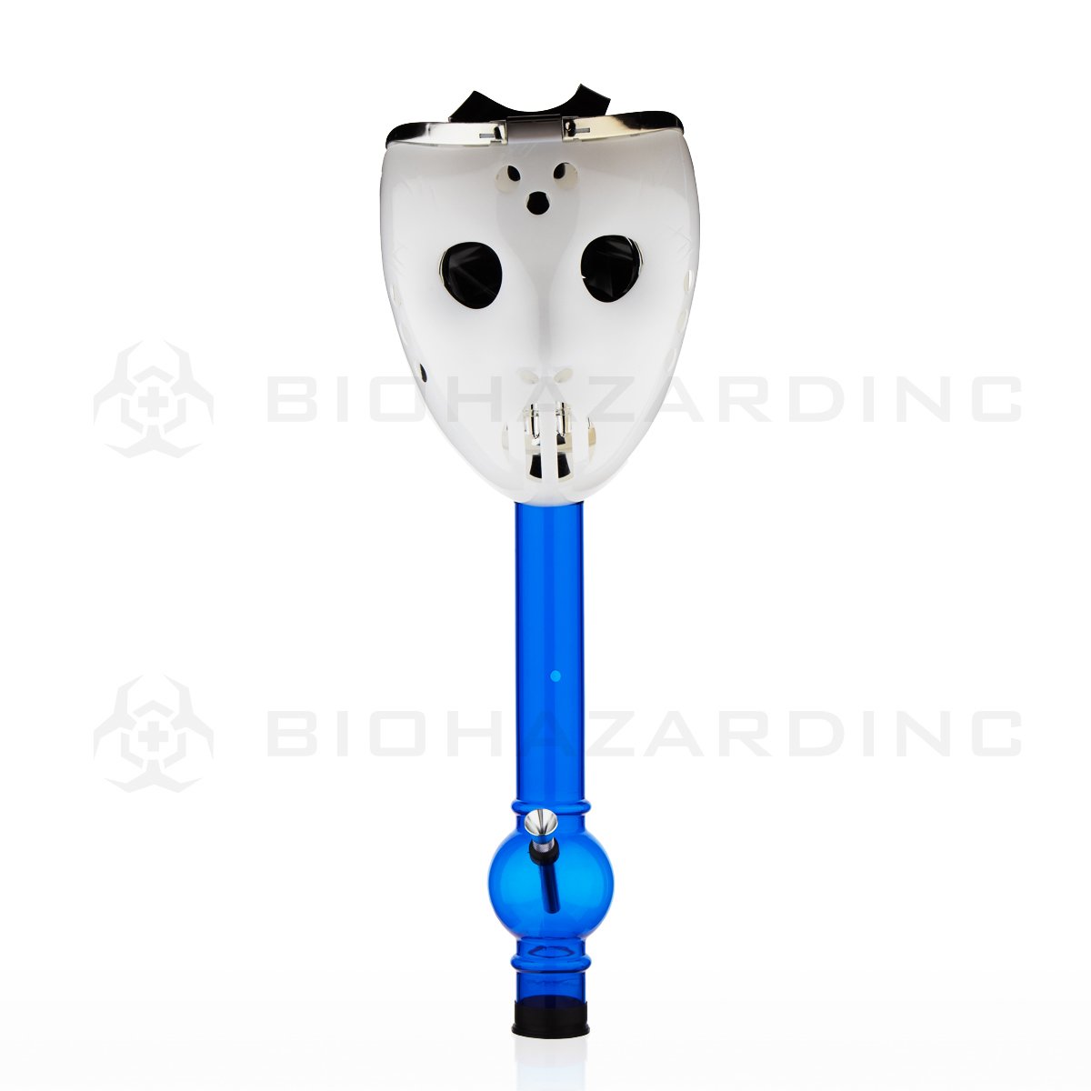 12" Acrylic Water Pipe with Hockey Mask and LED Lights | White