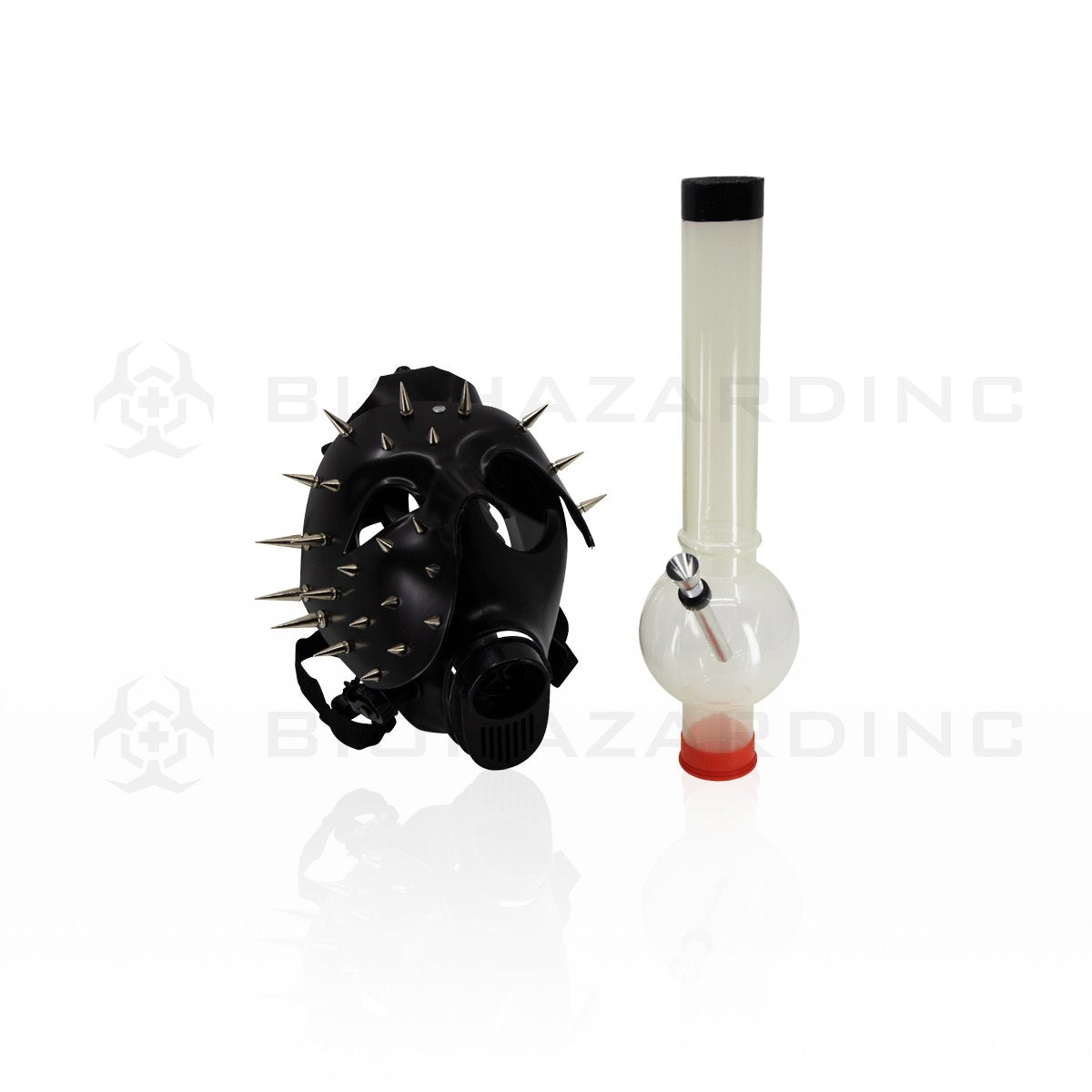 12" Acrylic Water Pipe with Half Spiked Skull Mask | Black