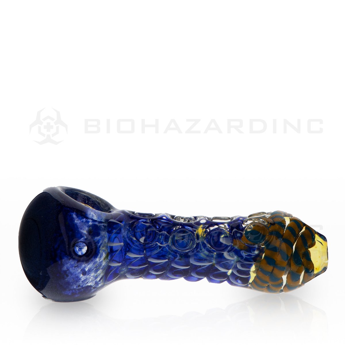 4" Frit Head Latticino Body Marble Line Hand Pipe | Green/Blue