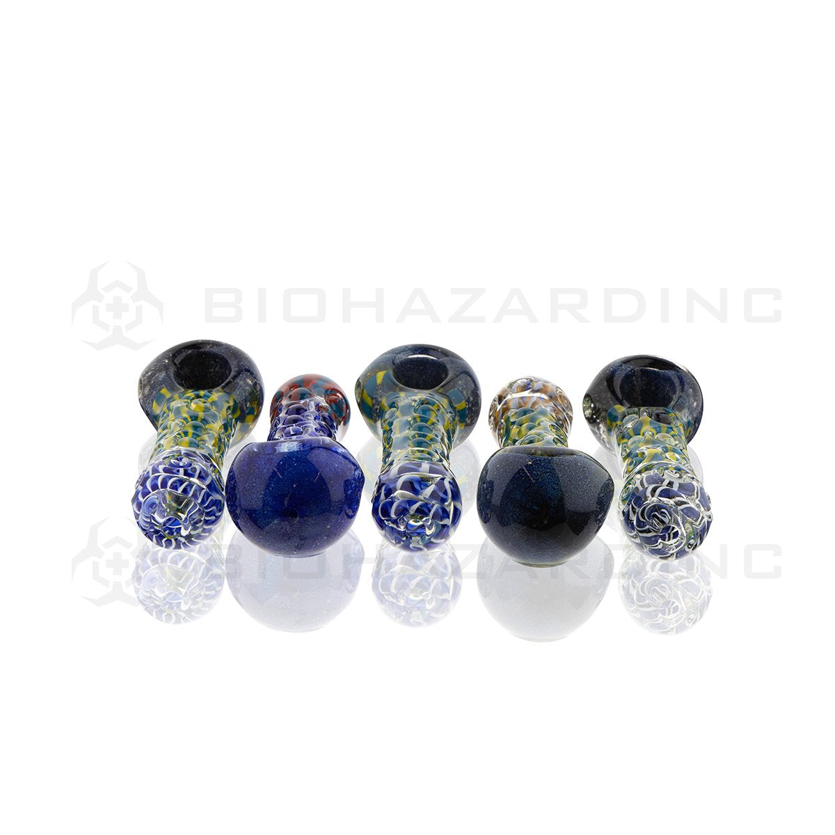 4" Heavy Hand Pipe | Frit Head Latticinio Body Marble | 5 pack