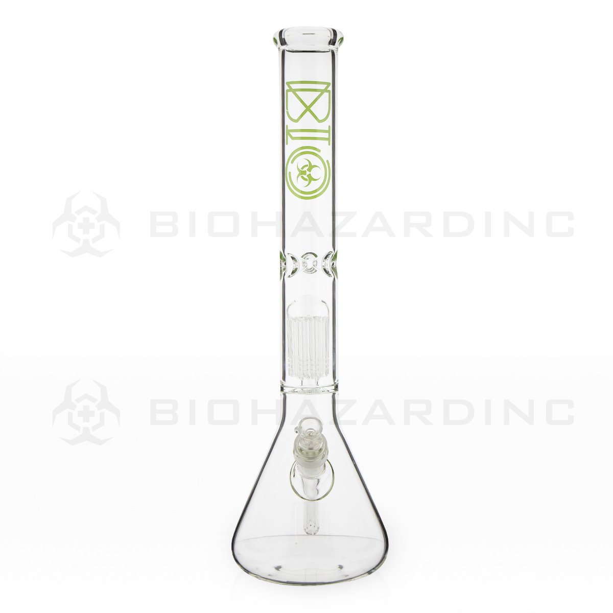 BIO Glass Single Chamber Beaker | 18" 50mm x 5mm 10 Arm Tree Perc Water Pipe | Green