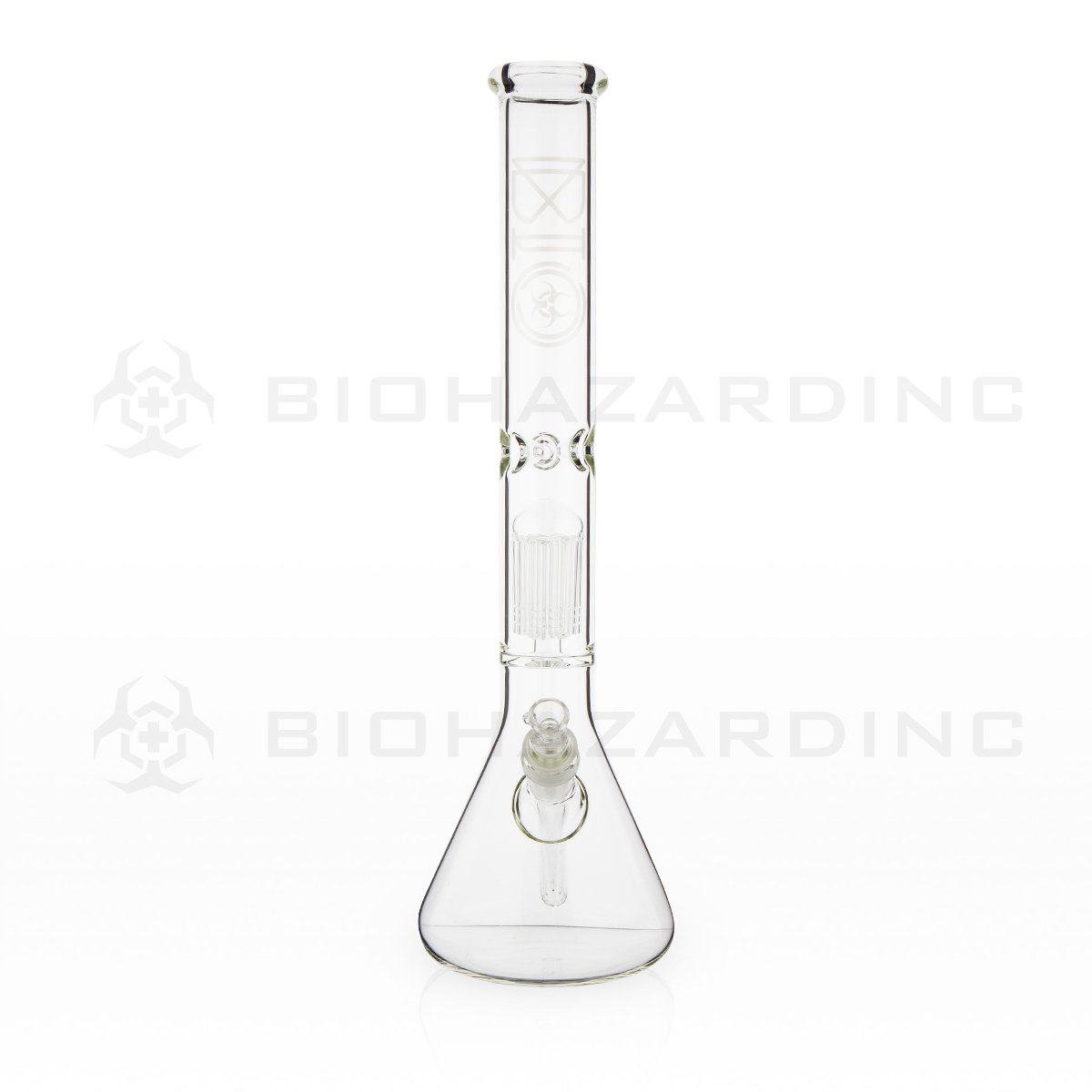 BIO Glass Single Chamber Beaker | 18" 50mm x 5mm 10 Arm Tree Perc Water Pipe | Silver