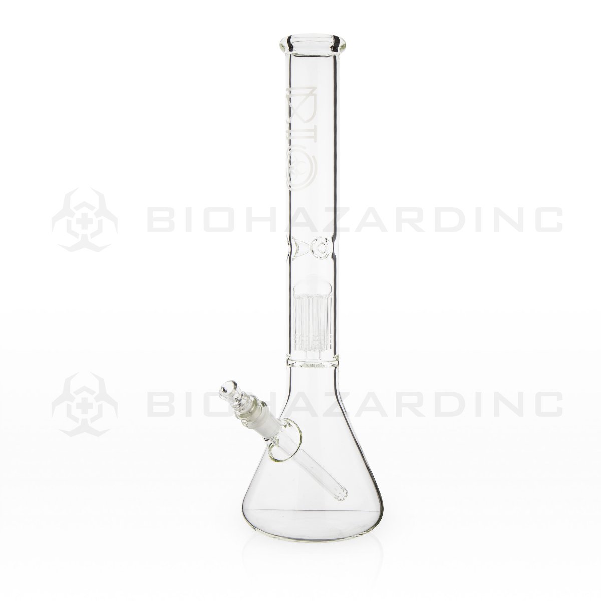 BIO Glass Single Chamber Beaker | 18" 50mm x 5mm 10 Arm Tree Perc Water Pipe | Silver