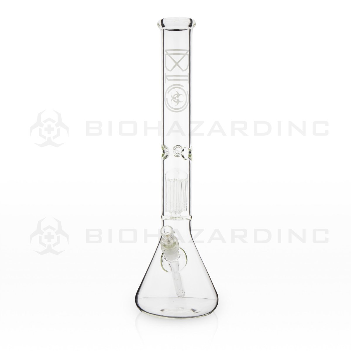 BIO Glass Single Chamber Beaker | 18" 50mm x 5mm 10 Arm Tree Perc Water Pipe | White