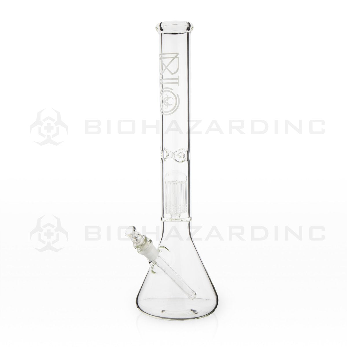 BIO Glass Single Chamber Beaker | 18" 50mm x 5mm 10 Arm Tree Perc Water Pipe | White