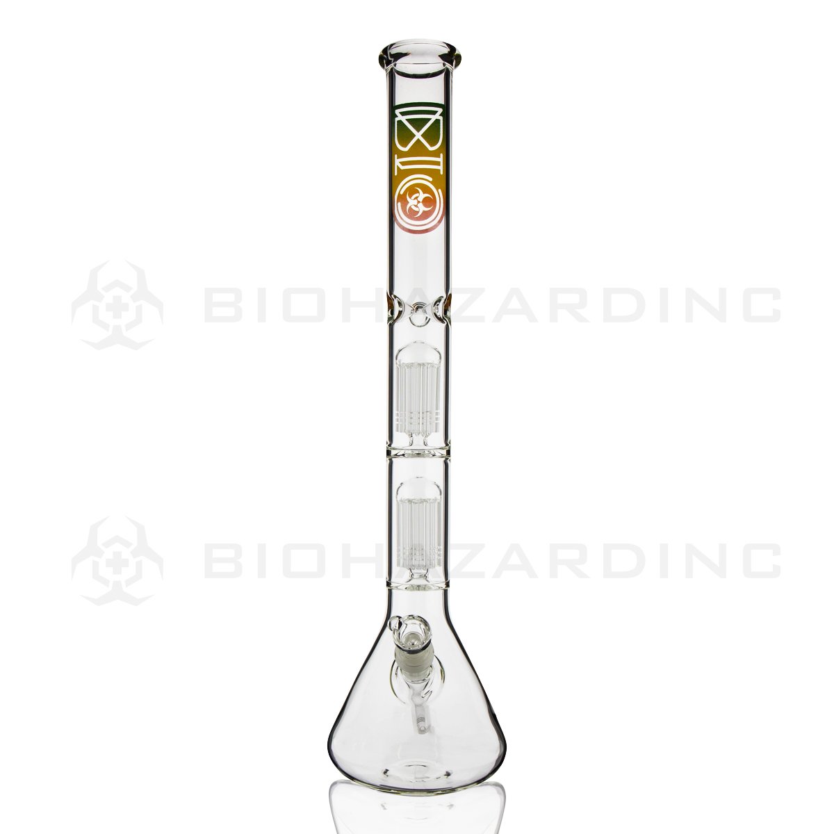 BIO Glass Double Chamber Beaker | 22" 50mm x 5mm 10 Arm Tree Perc Water Pipe | Rasta