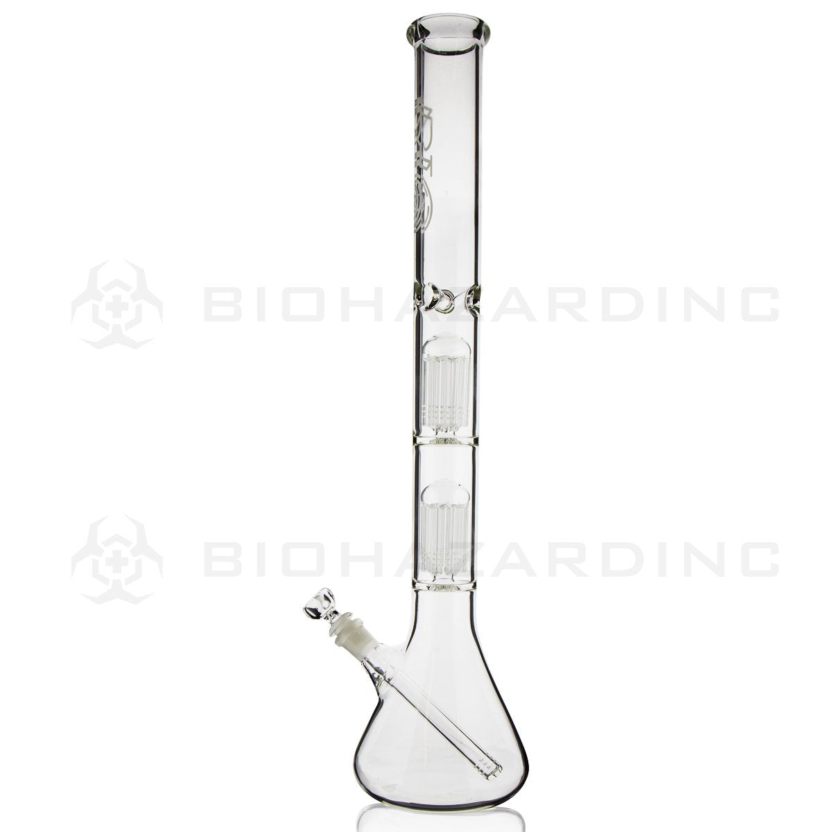 BIO Glass Double Chamber Beaker | 22" 50mm x 5mm 10 Arm Tree Perc Water Pipe | Silver