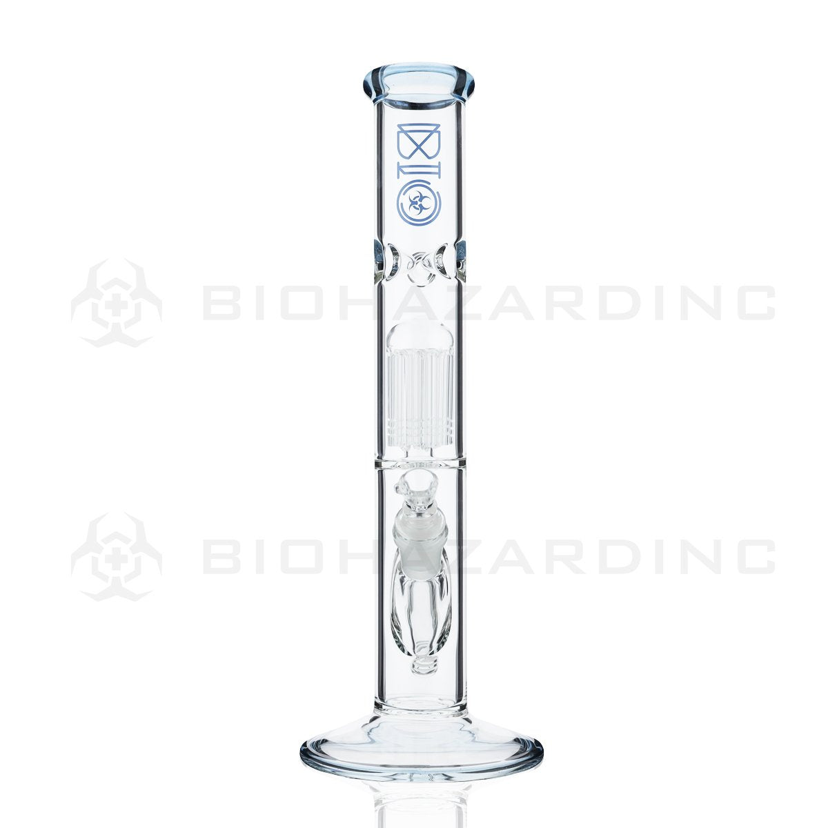 BIO Glass Single Chamber | 14" 50mm x 5mm 10 Arm Tree Perc Straight Water Pipe | Aquamarine Trim