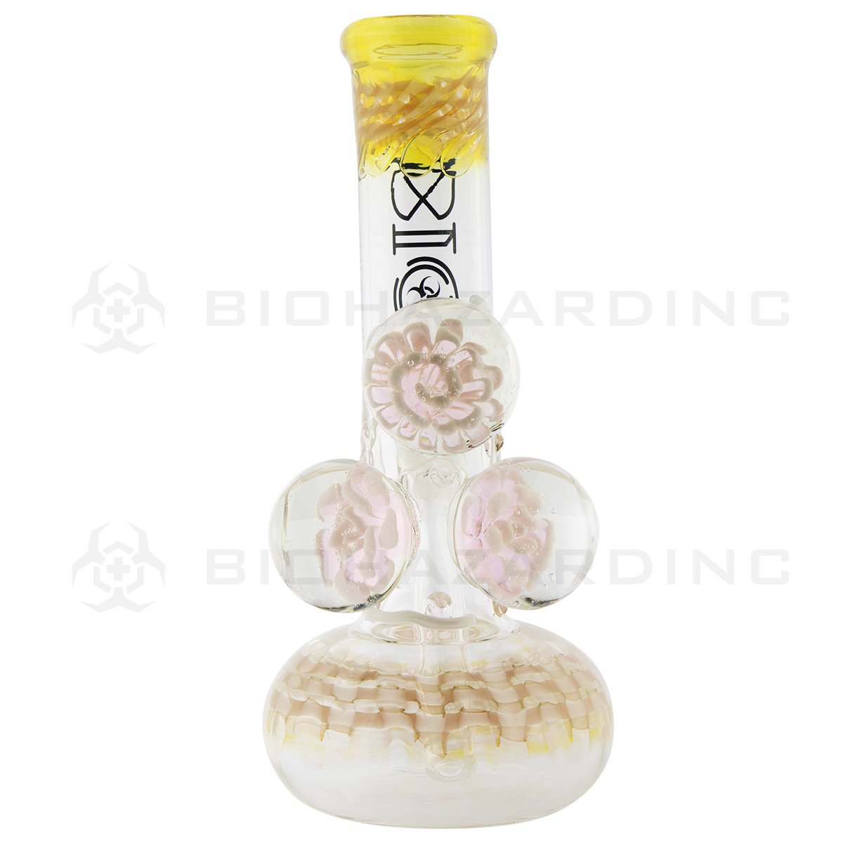 BIO Glass Illuminati | 9" Three Flower Marbles Bubble Water Pipe | Pink