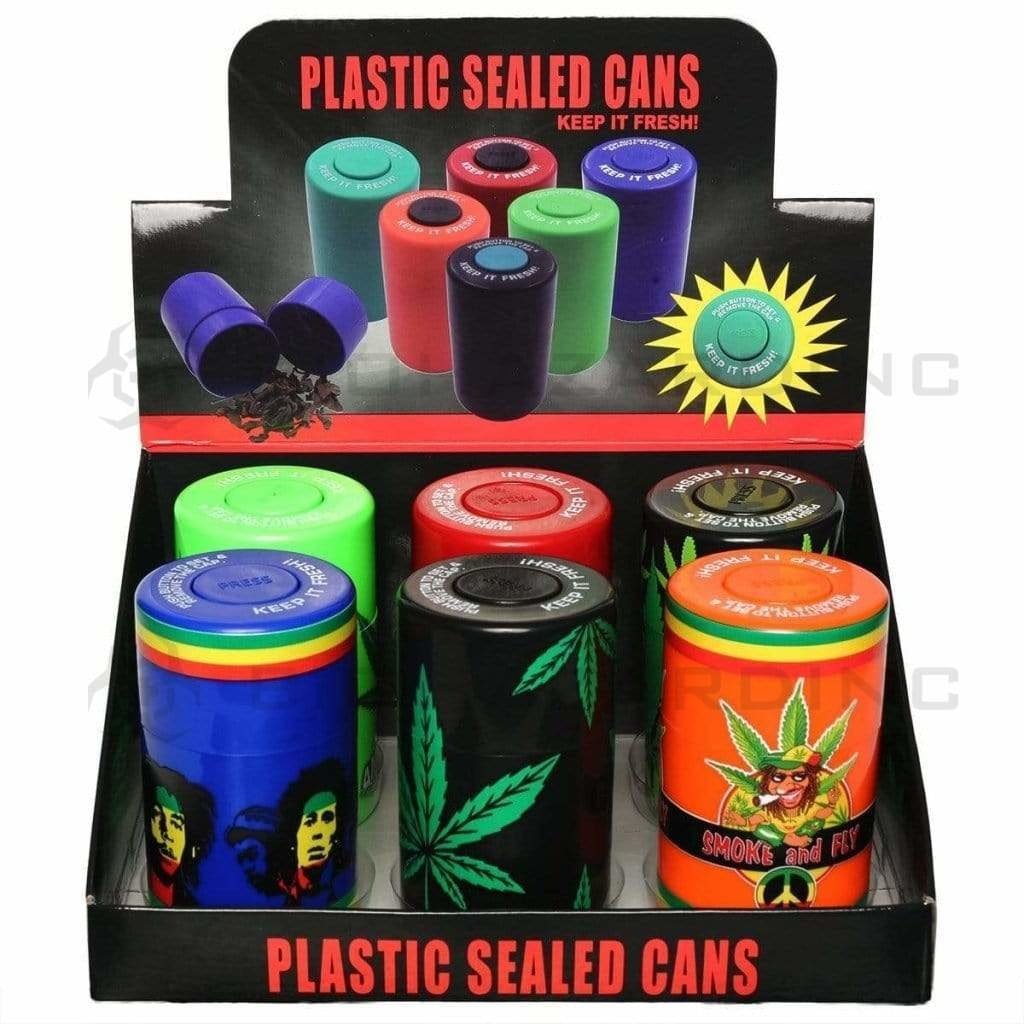 Biohazard Inc Flower Storage Assorted Leaf Rasta Bob Airtight Plastic Safe Can 6pcs