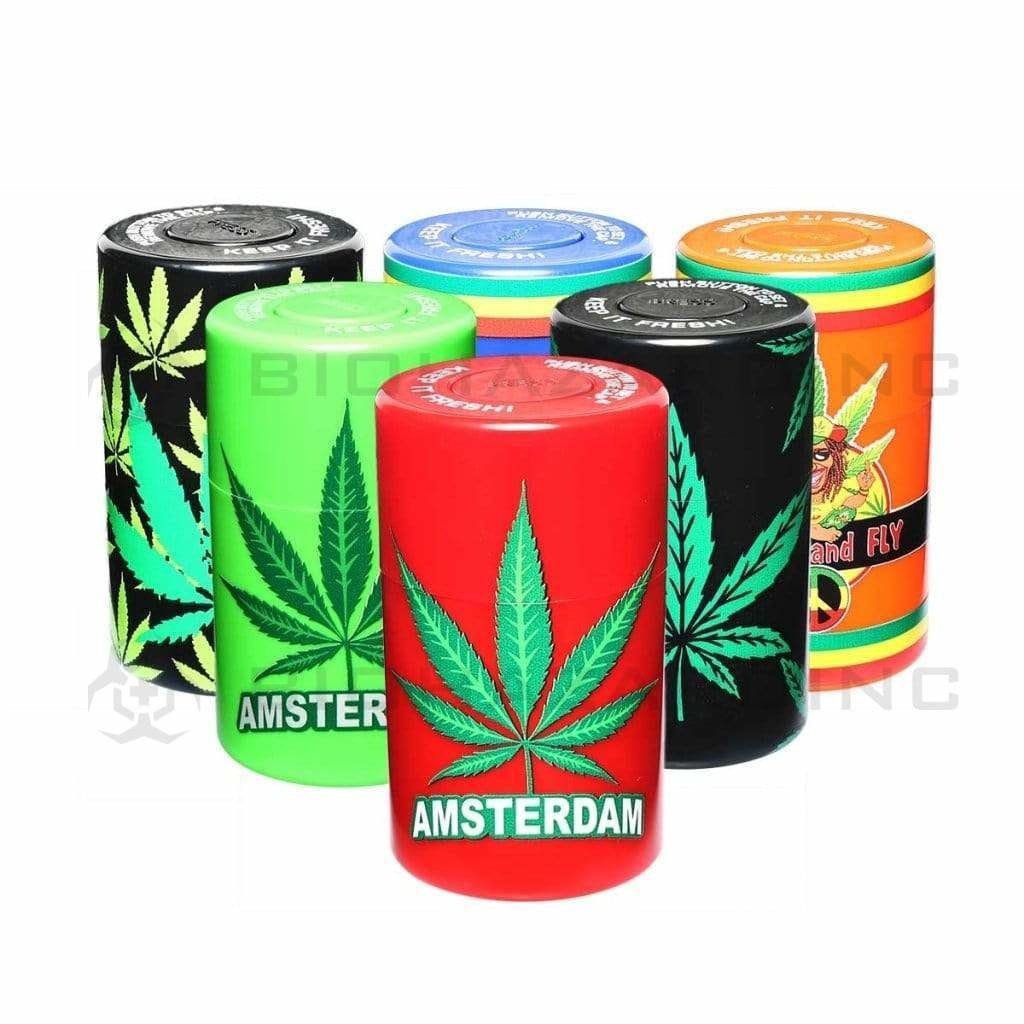 Biohazard Inc Flower Storage Assorted Leaf Rasta Bob Airtight Plastic Safe Can 6pcs