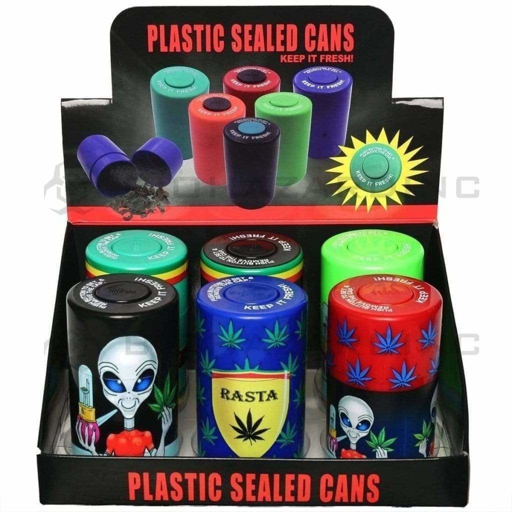 Biohazard Inc Flower Storage Assorted Rasta Alien Airtight Plastic Safe Can 6pcs