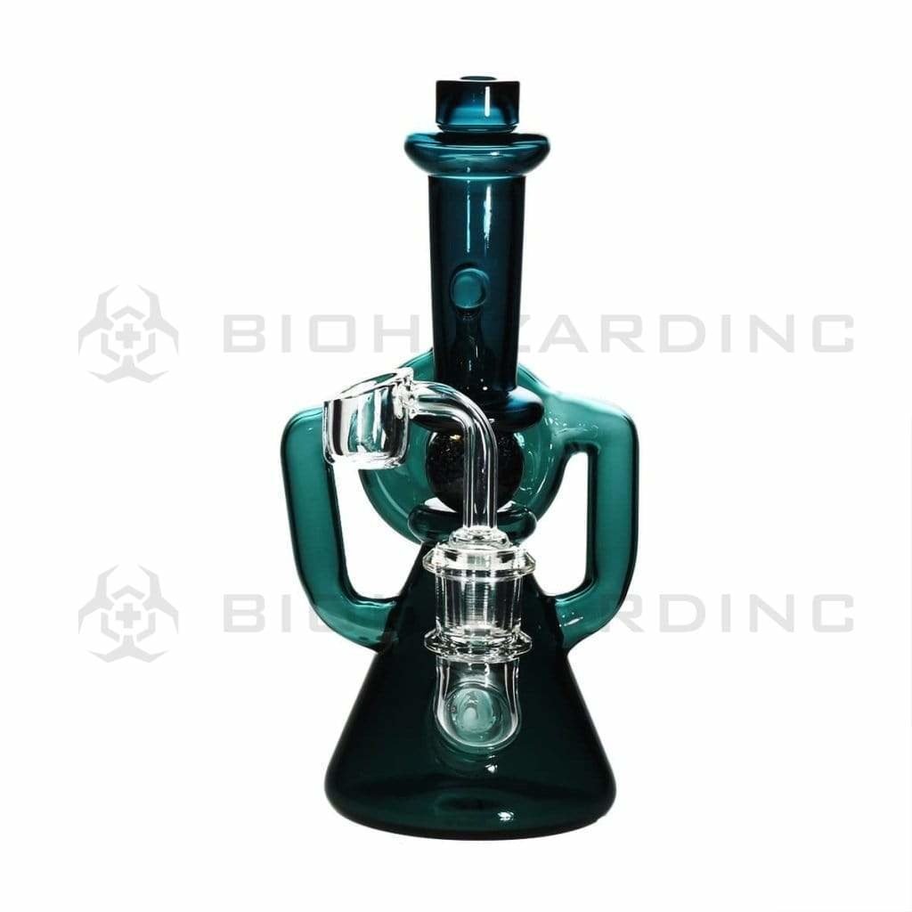 Biohazard Inc Glass Dab Rig Ball Spindle Recycler Banger Hanger Beaker w/ Banger - Lake Green