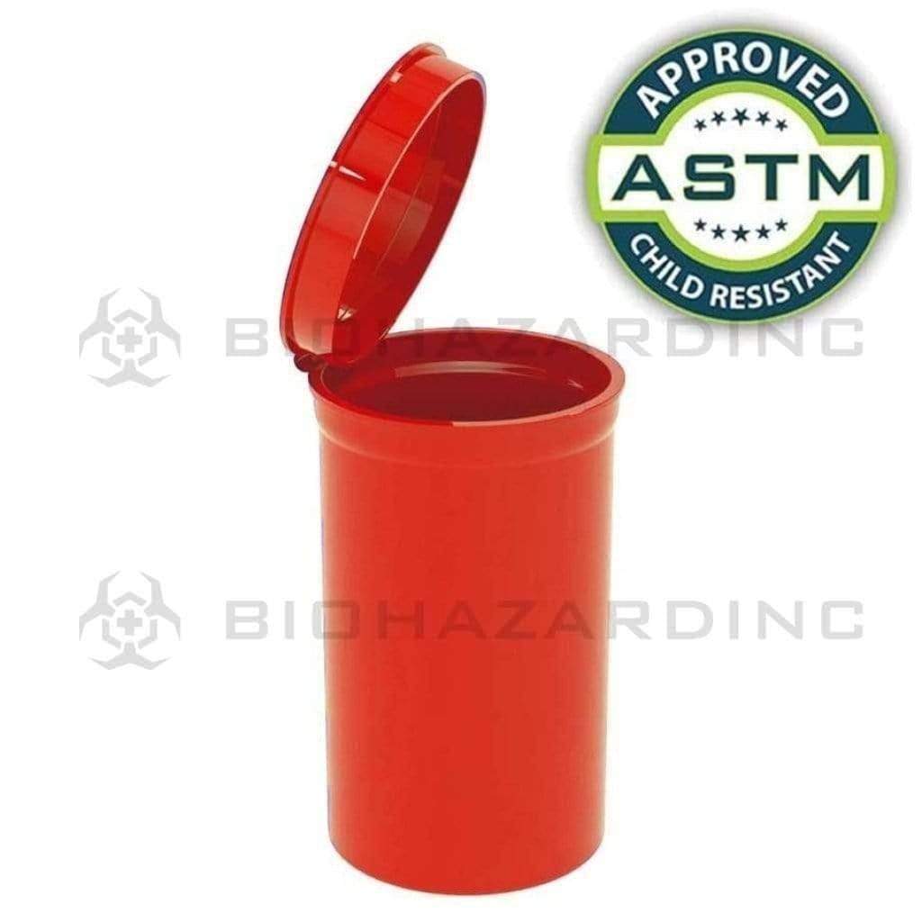 Biohazard Inc Child Resistant Pop Top Bottle 19 Dram - Opaque Red CR Pop Top - 225 Count