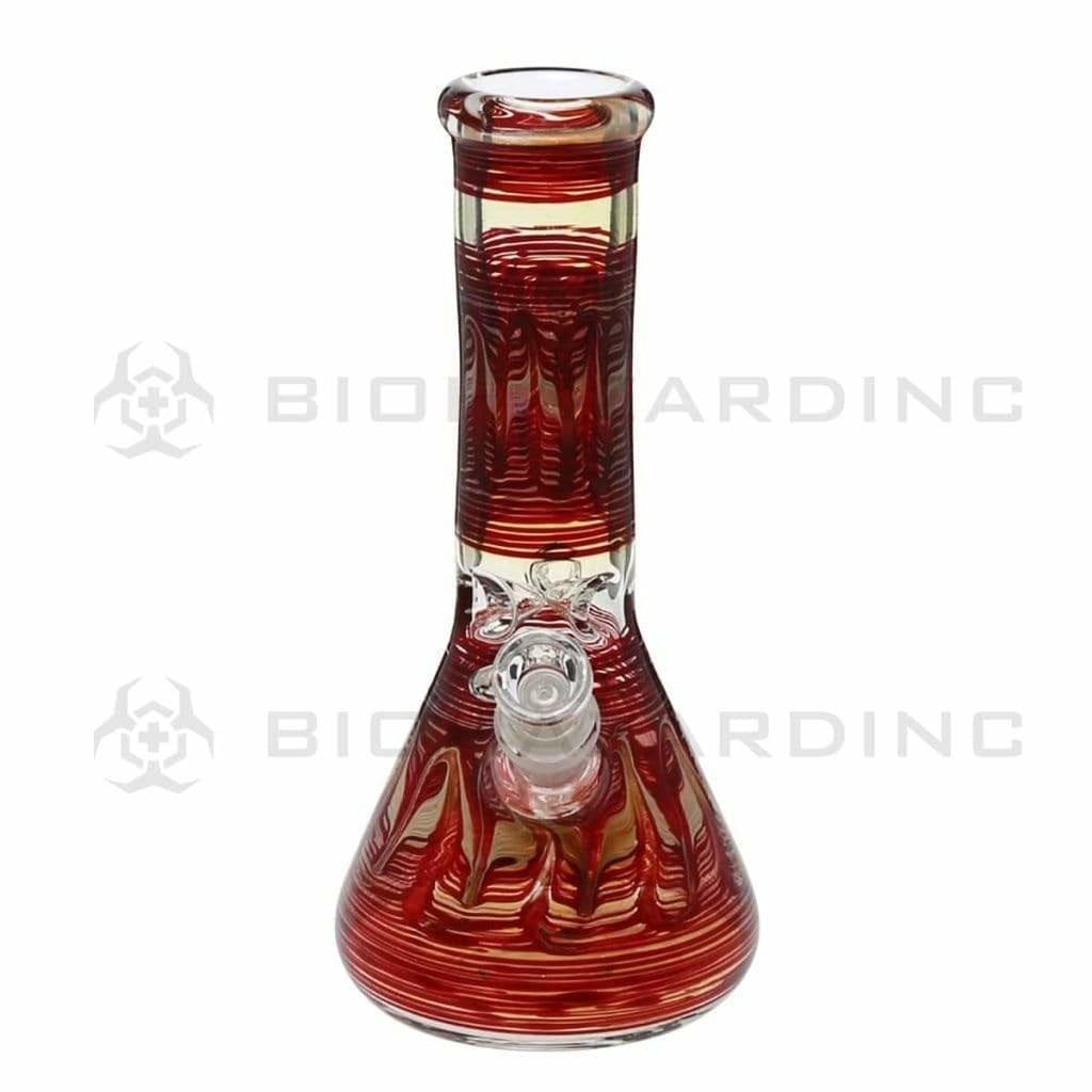 Biohazard Inc Glass Bong 10" Wrap & Rake Red Beaker Waterpipe - 50mm x 5mm