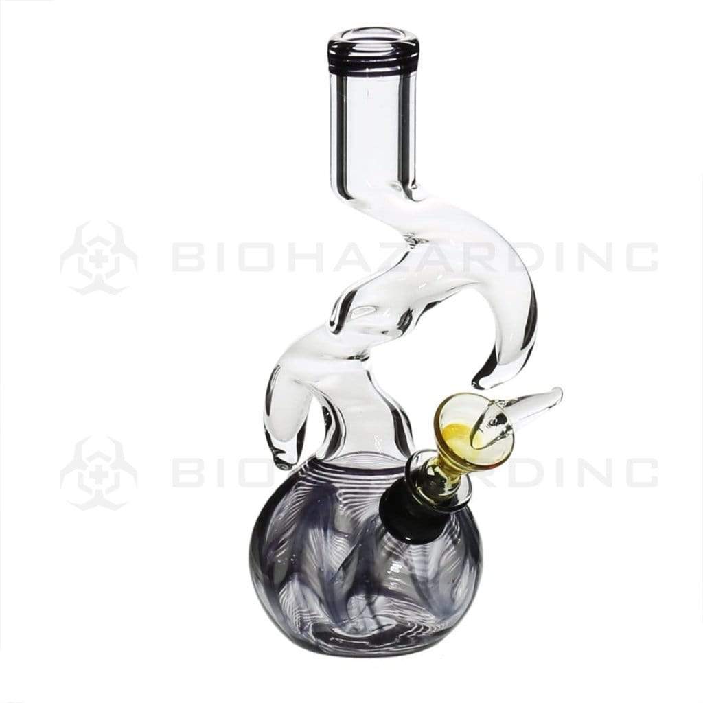 Biohazard Inc Glass Bong 6" Two Hook Water Pipe w/ Slide - Black Rake