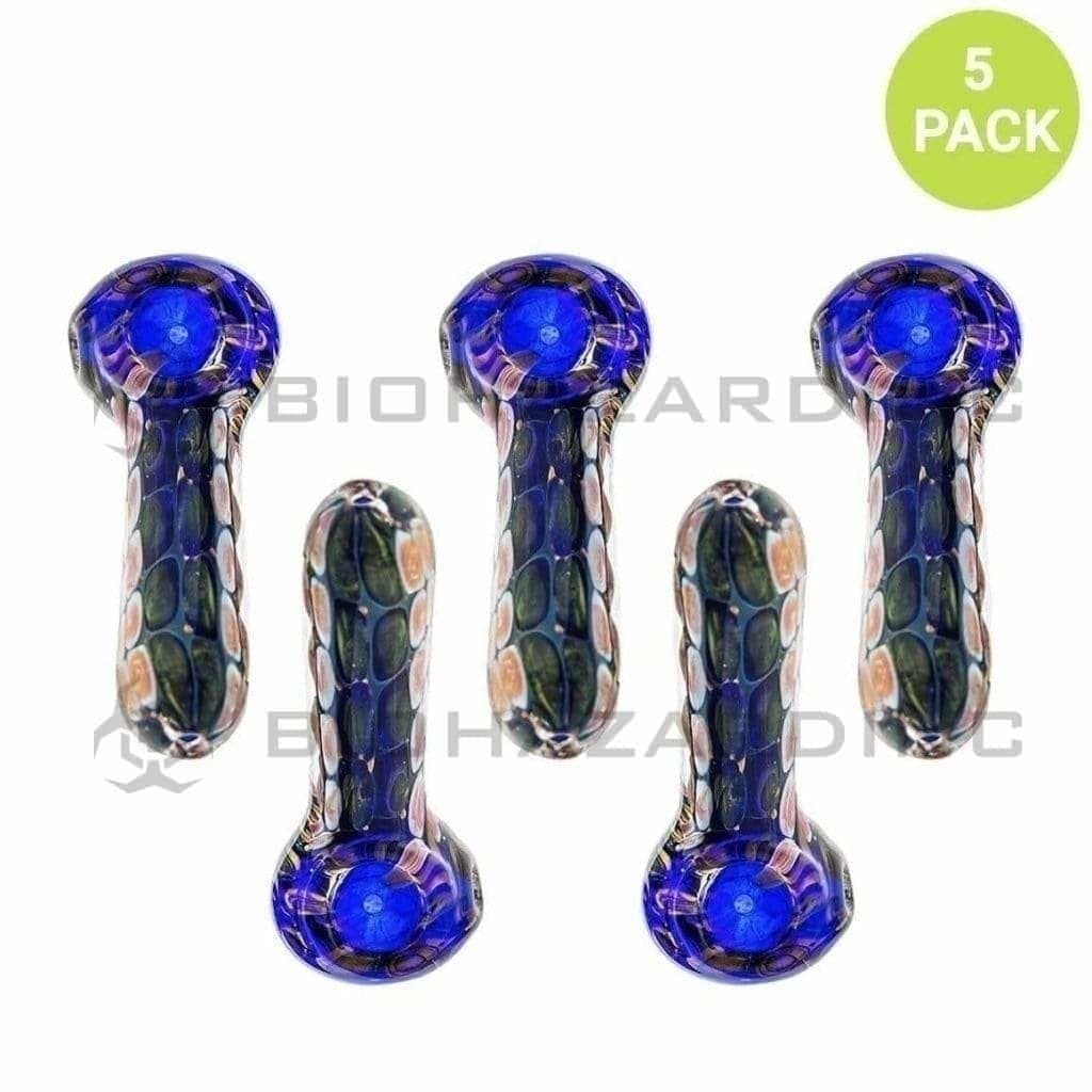 Biohazard Inc Glass Hand Pipe 3" Heavy Hand Pipe w/ Dots - 5 Count - Multi Color