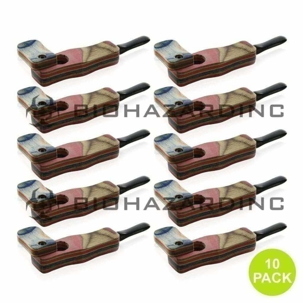 Biohazard Inc Wood Hand Pipe Pipe Wood Design Rasta Style 4 (10 pack)