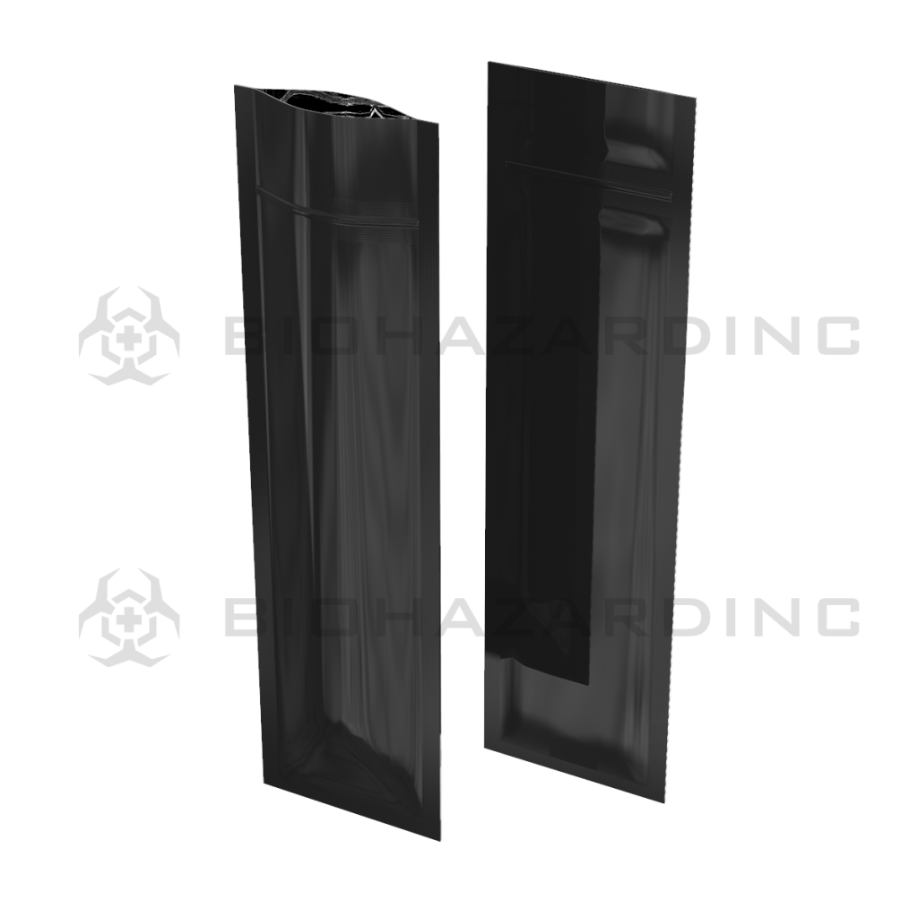 Biohazard Inc Mylar Bag Black Mylar Bags for Pre-Roll/Syringe 2.5in x 9in - 3.5g - 100 Count (Tamper Evident)