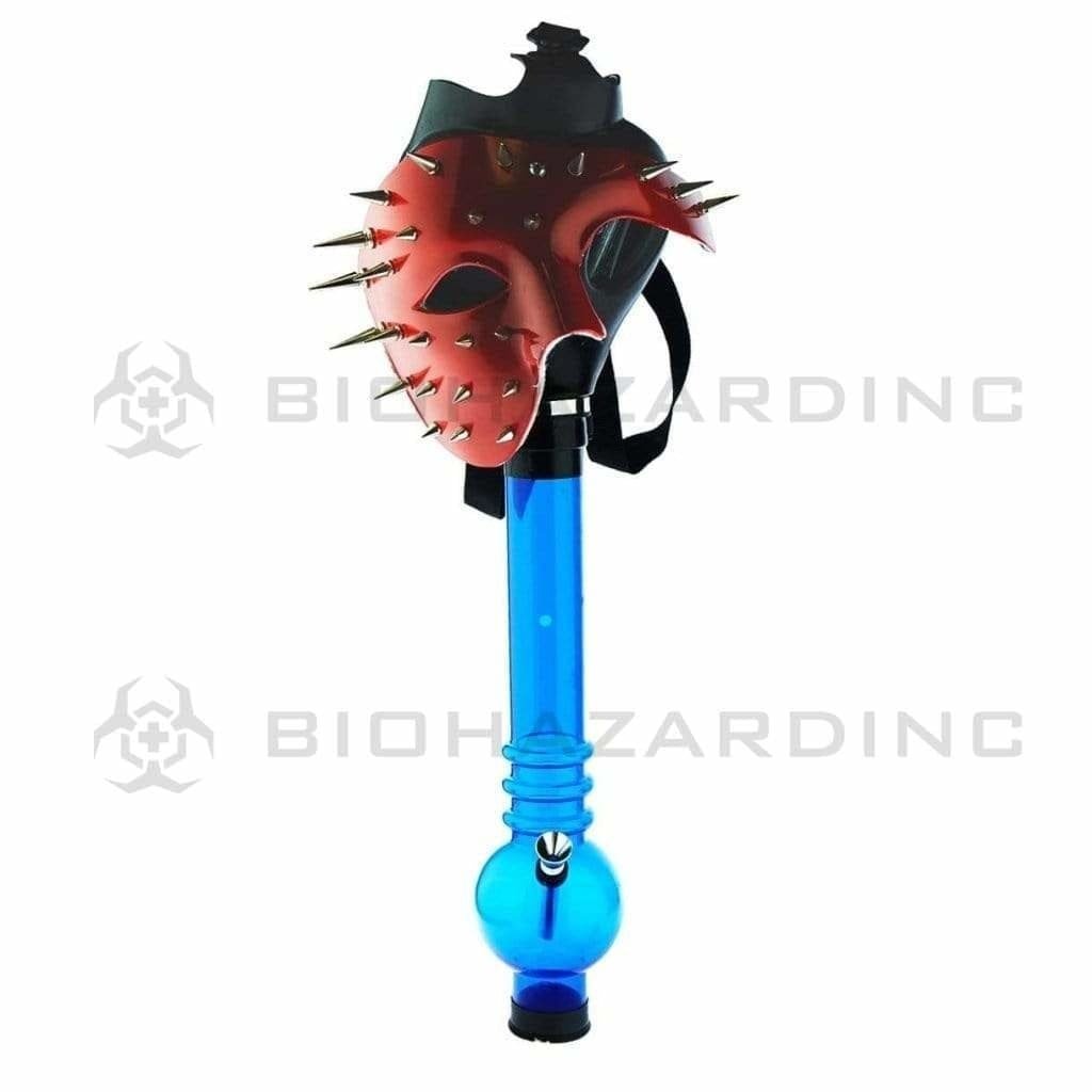Biohazard Inc Acrylic Bong with Gas Mask Gas Mask with Spiked Skull Cover - Red