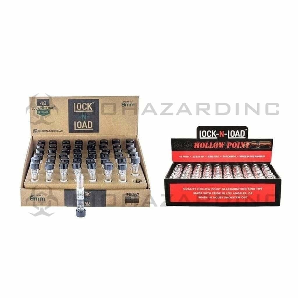 Biohazard Inc Glass Tips Lock-N-Load 9mm Chillums (48 Count) & .45 Ammo Bullet Glass Tips (50 Count)