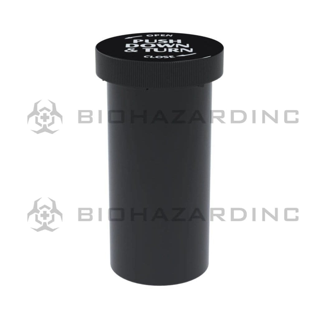 Biohazard Inc Push & Turn Vial Opaque Black Push Down & Turn Cap Vials 30 Dram - 7g- 180 Count