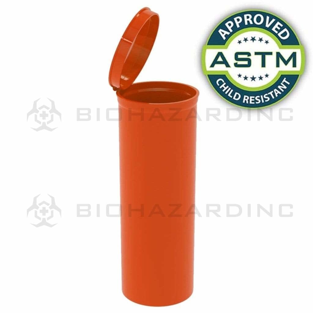 Biohazard Inc Child Resistant Pop Top Bottle Opaque Orange USA Pop Top Bottle 60 Dram - 75 Count/box
